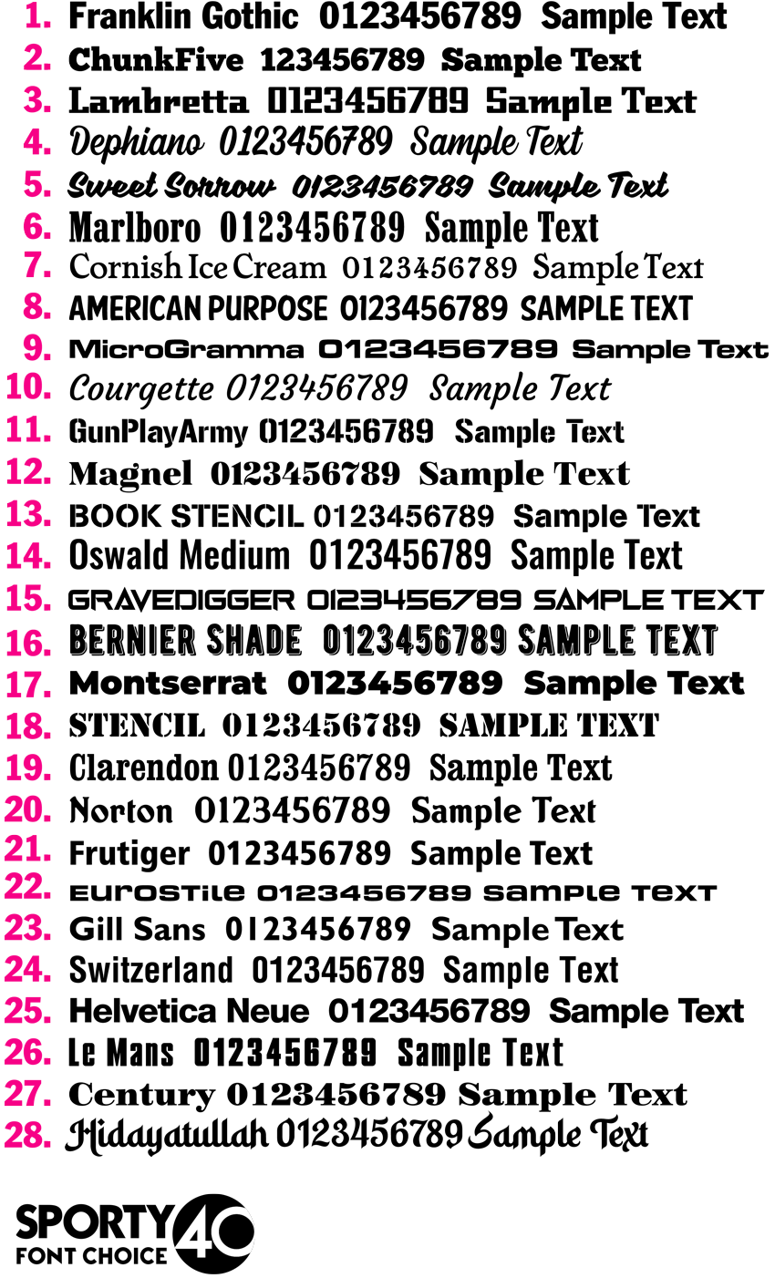 Sporty40 Font Choices
