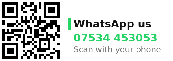 Scan to WhatsApp us on 07534 453053